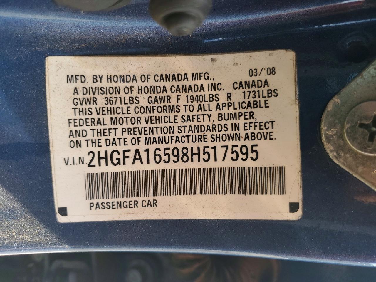 2008 HONDA CIVIC LX photo 12