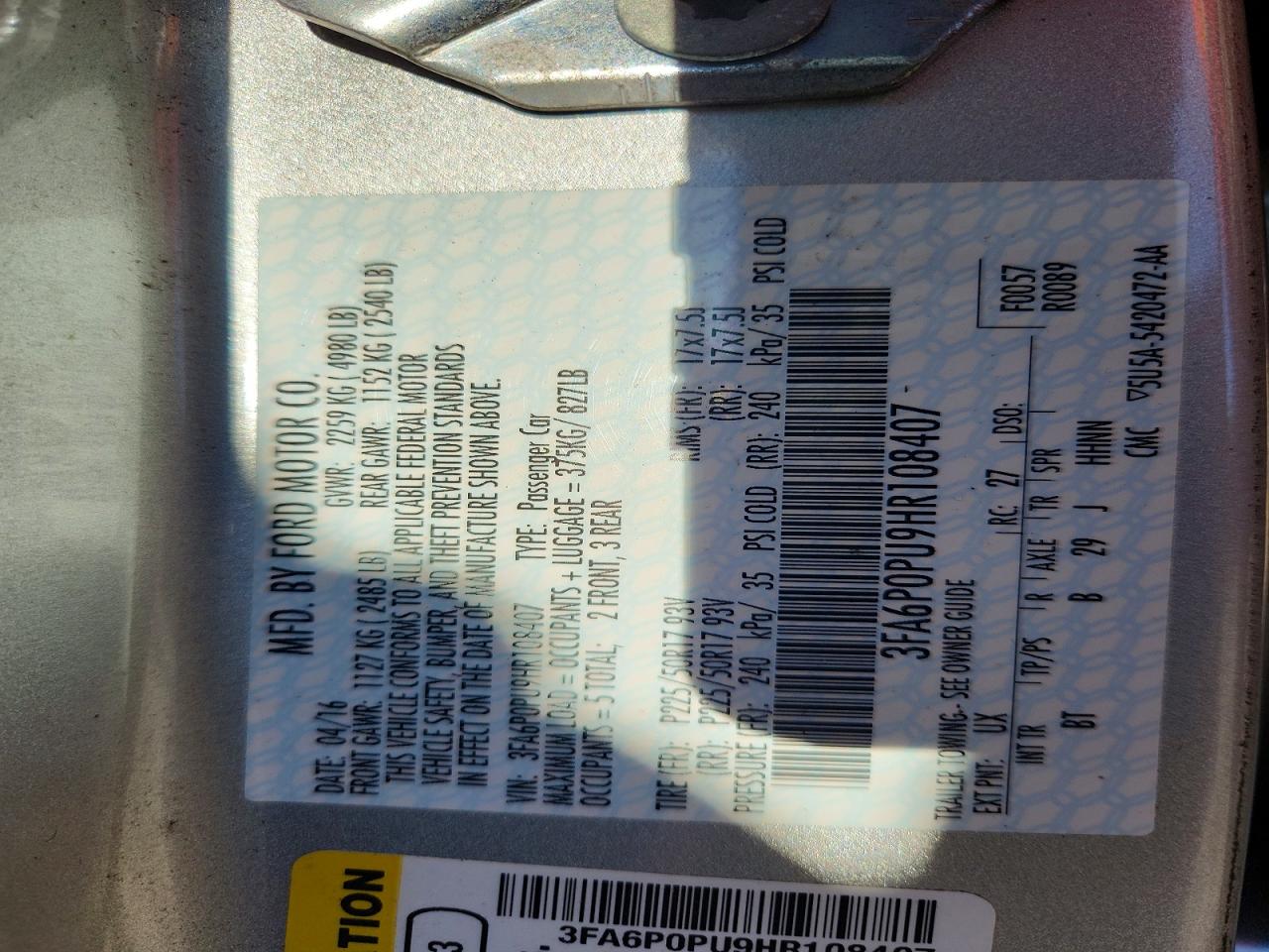 2017 FORD FUSION SE PHEV photo 12
