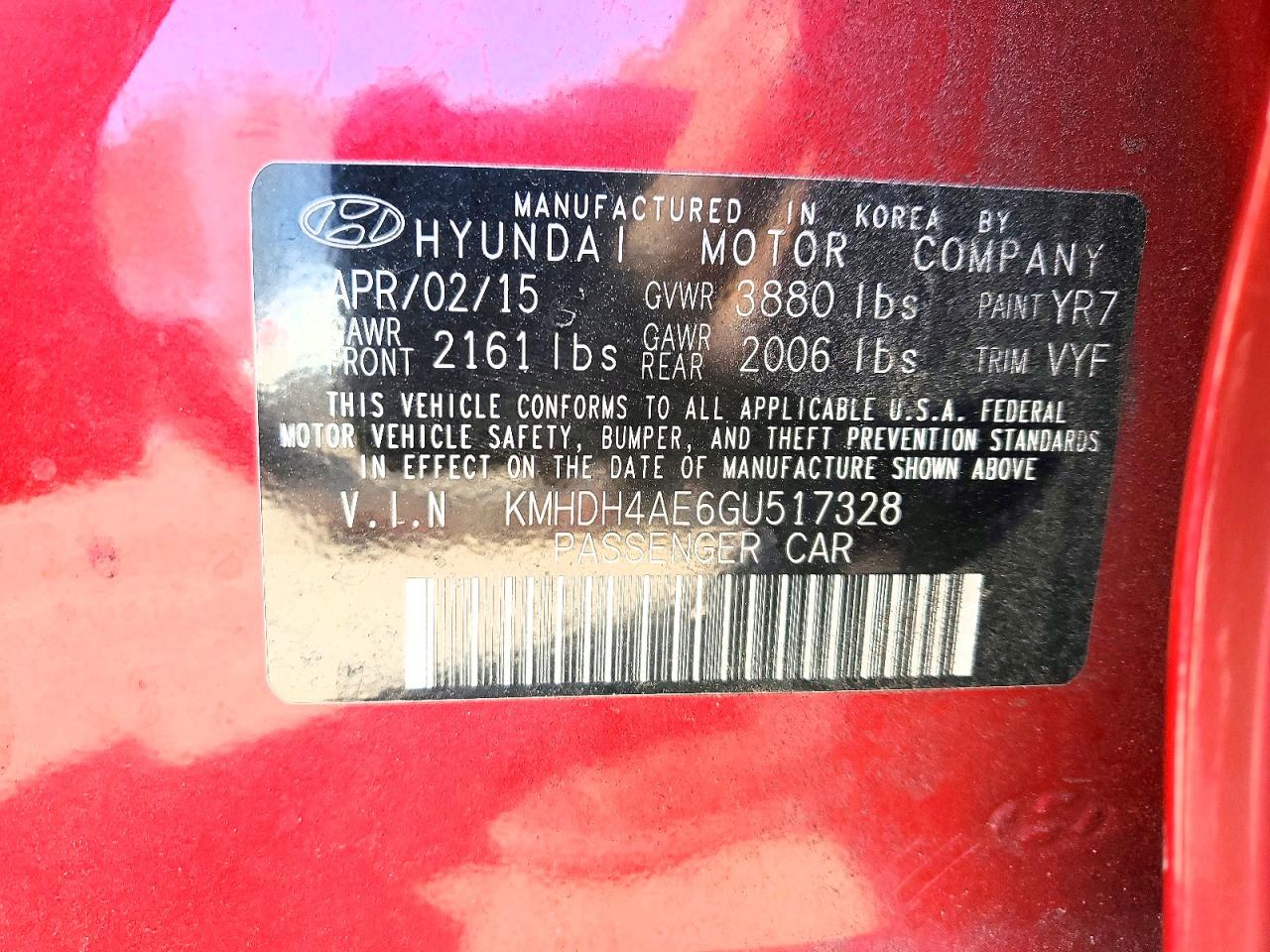 2016 HYUNDAI ELANTRA SE photo 25
