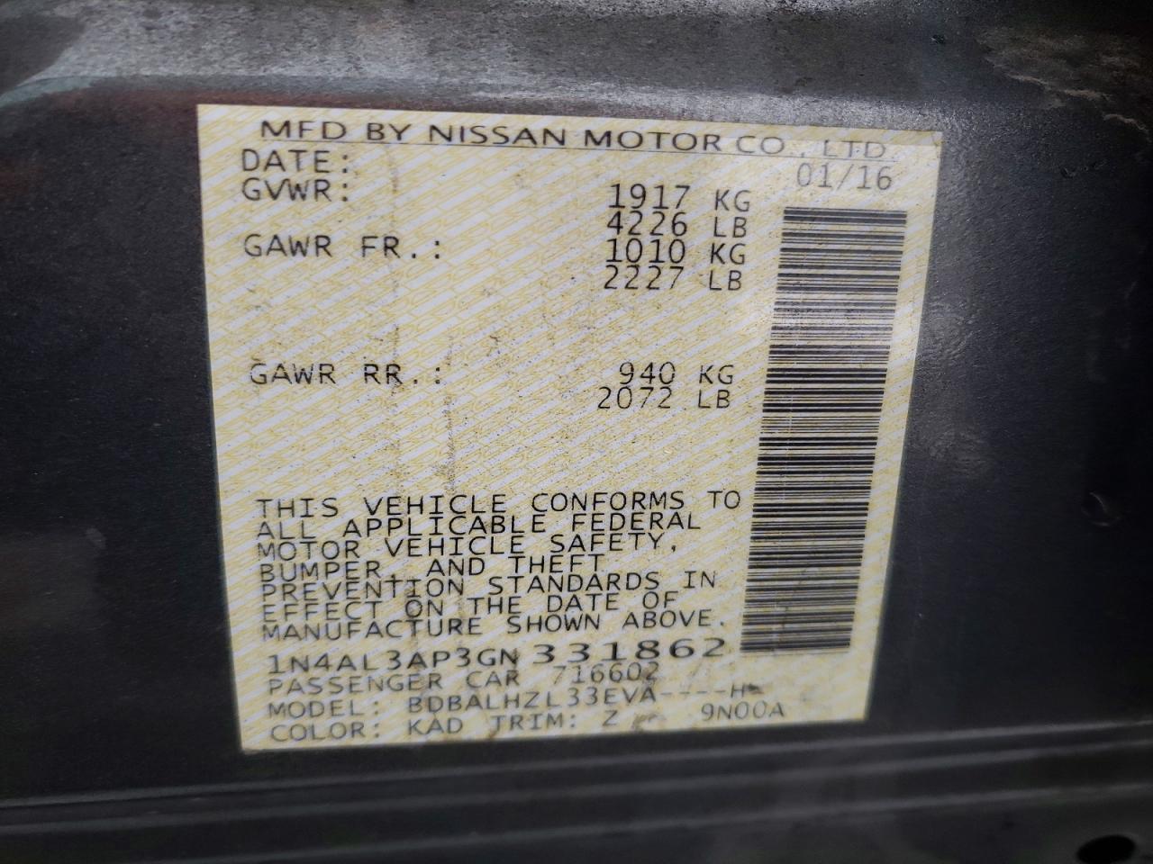 2016 NISSAN ALTIMA 2.5 SR photo 13