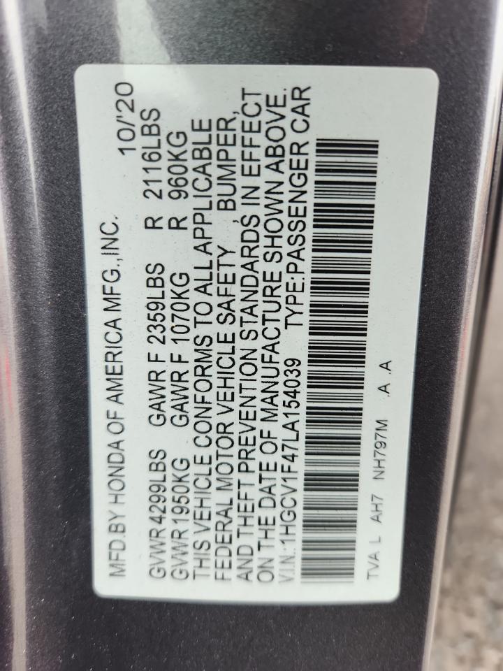 2020 HONDA ACCORD EX photo 13