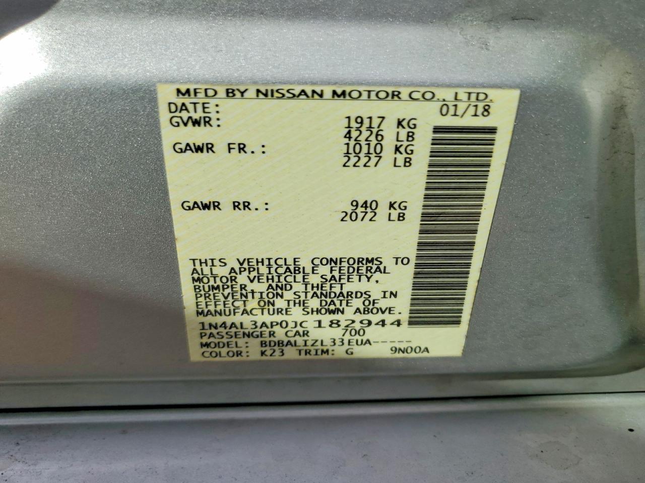 2018 NISSAN ALTIMA 2.5 SV photo 37