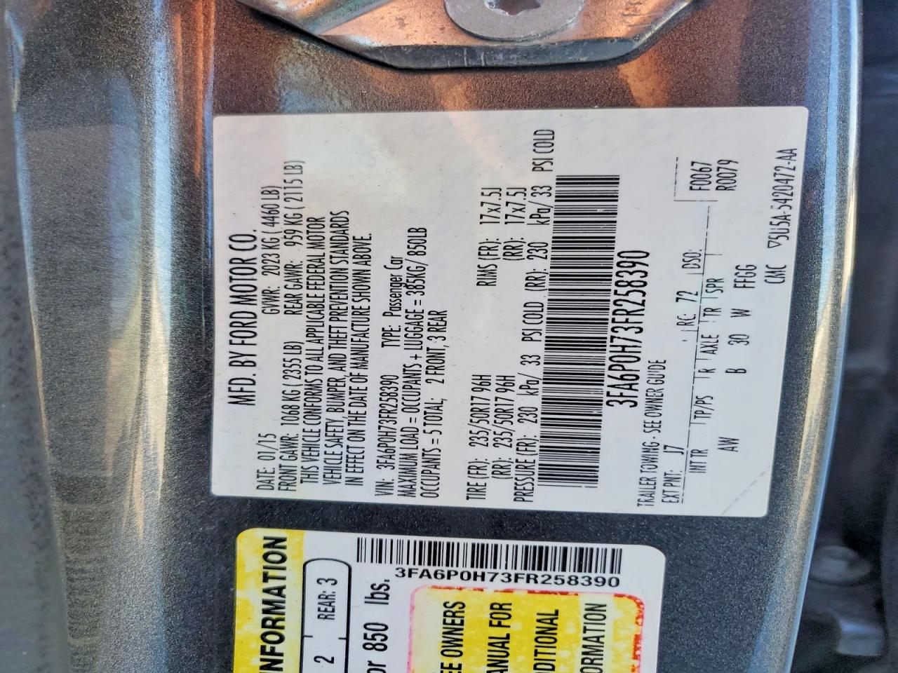 2015 FORD FUSION SE photo 23