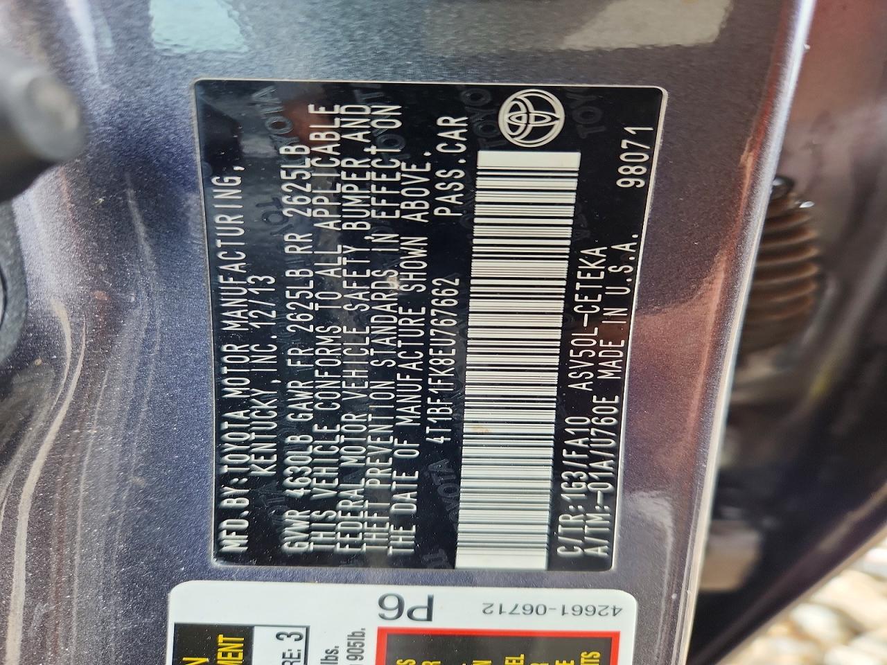 2014 TOYOTA CAMRY L photo 12