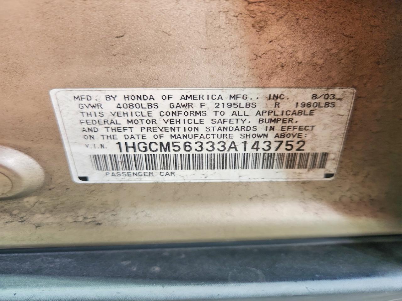 2003 HONDA ACCORD LX photo 34