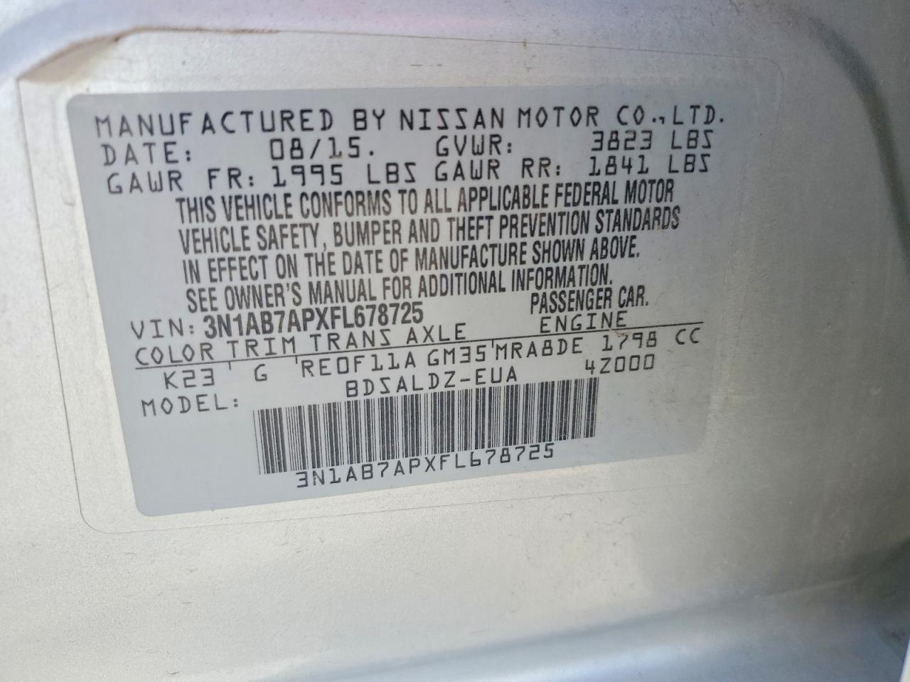 2015 NISSAN SENTRA SV photo 23