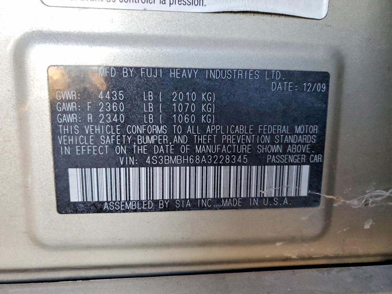 2010 SUBARU LEGACY 2.5I PREMIUM photo 12