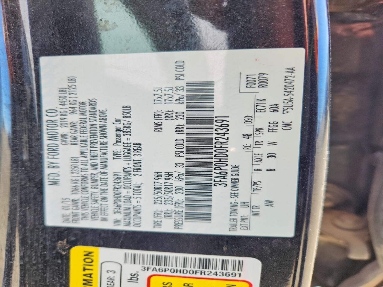 2015 FORD FUSION SE photo 23