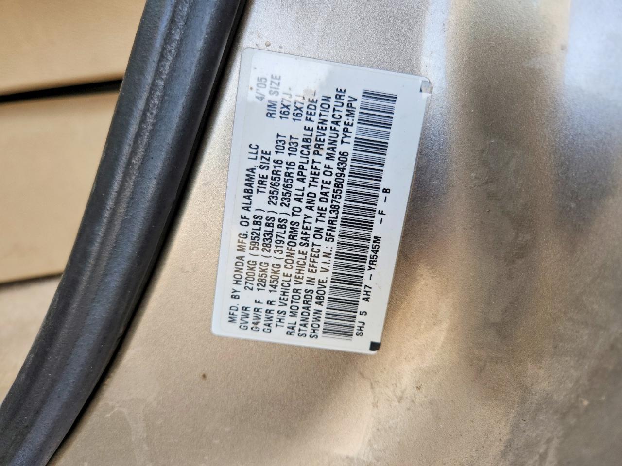 2005 HONDA ODYSSEY EXL photo 14