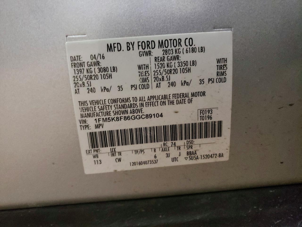 2016 FORD EXPLORER LIMITED photo 14