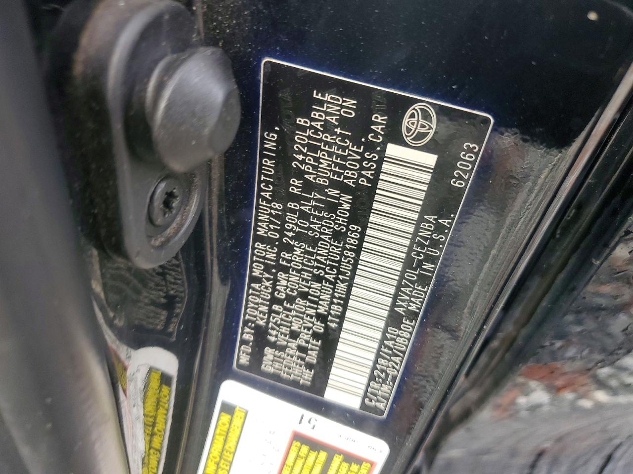 2018 TOYOTA CAMRY LE photo 12