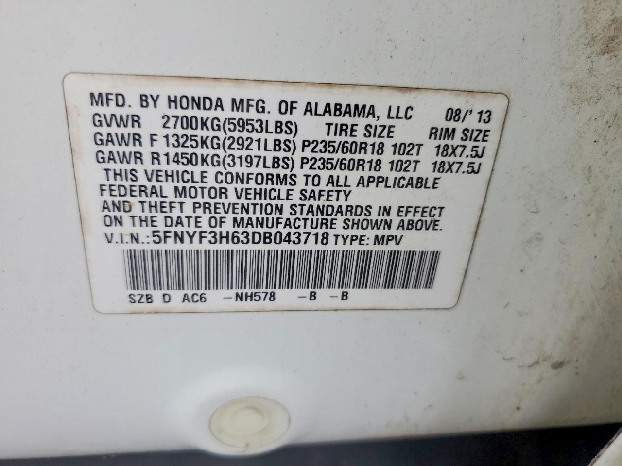2013 HONDA PILOT EXL photo 25