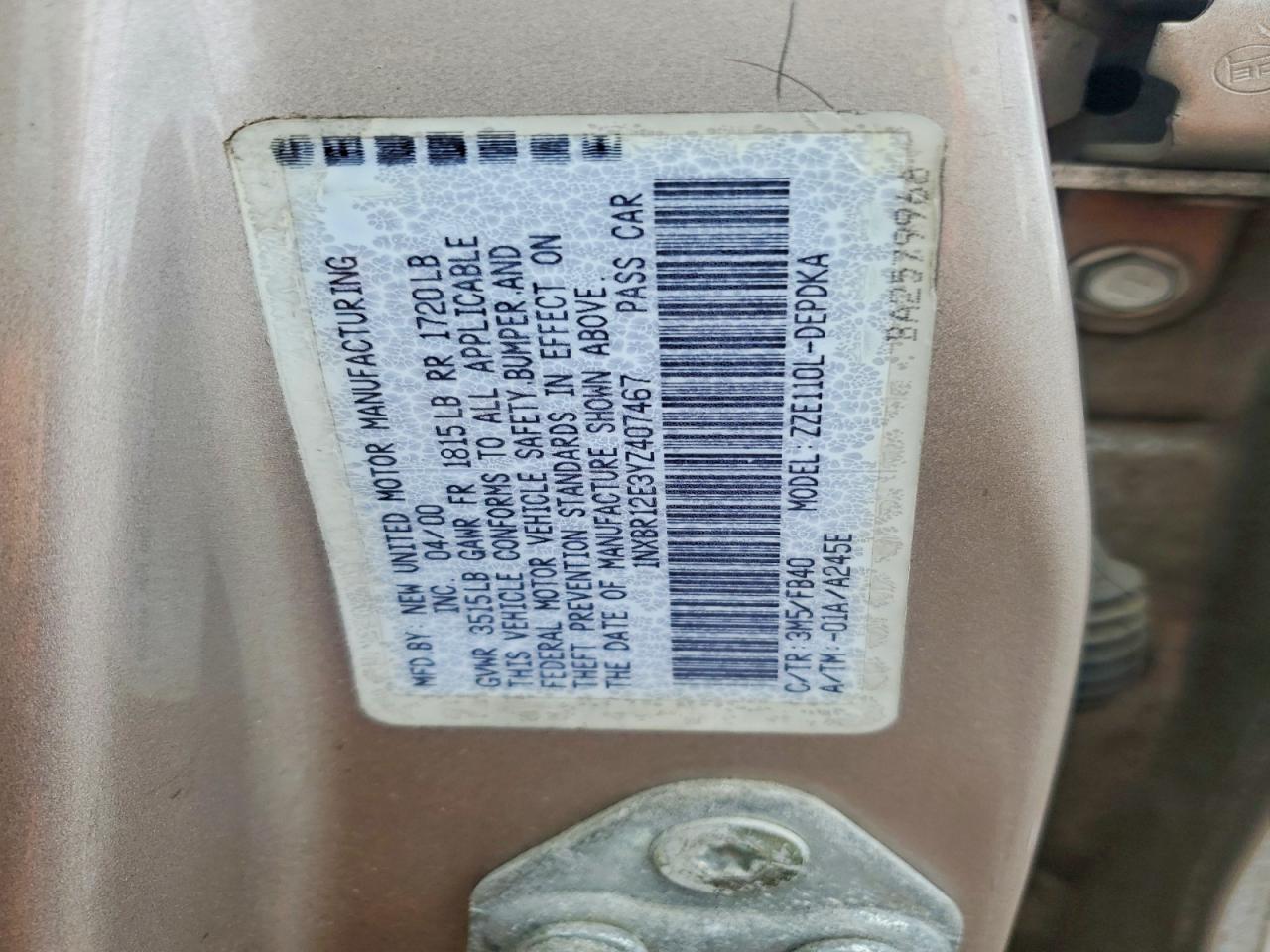 2000 TOYOTA COROLLA VE photo 12