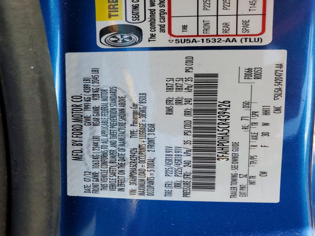 2012 FORD FUSION SE photo 12