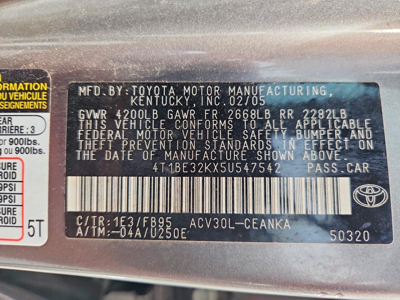 2005 TOYOTA CAMRY STANDARD photo 12