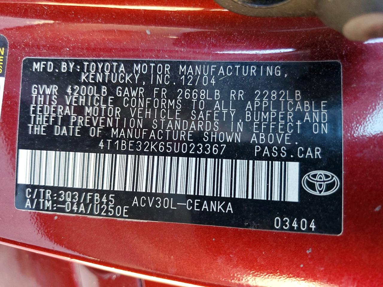 2005 TOYOTA CAMRY LE photo 12