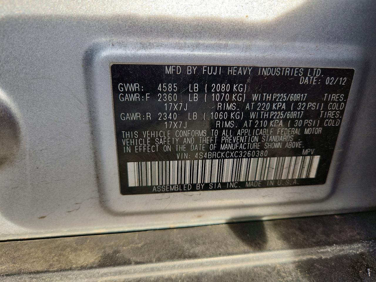 2012 SUBARU OUTBACK 2.5I LIMITED photo 37