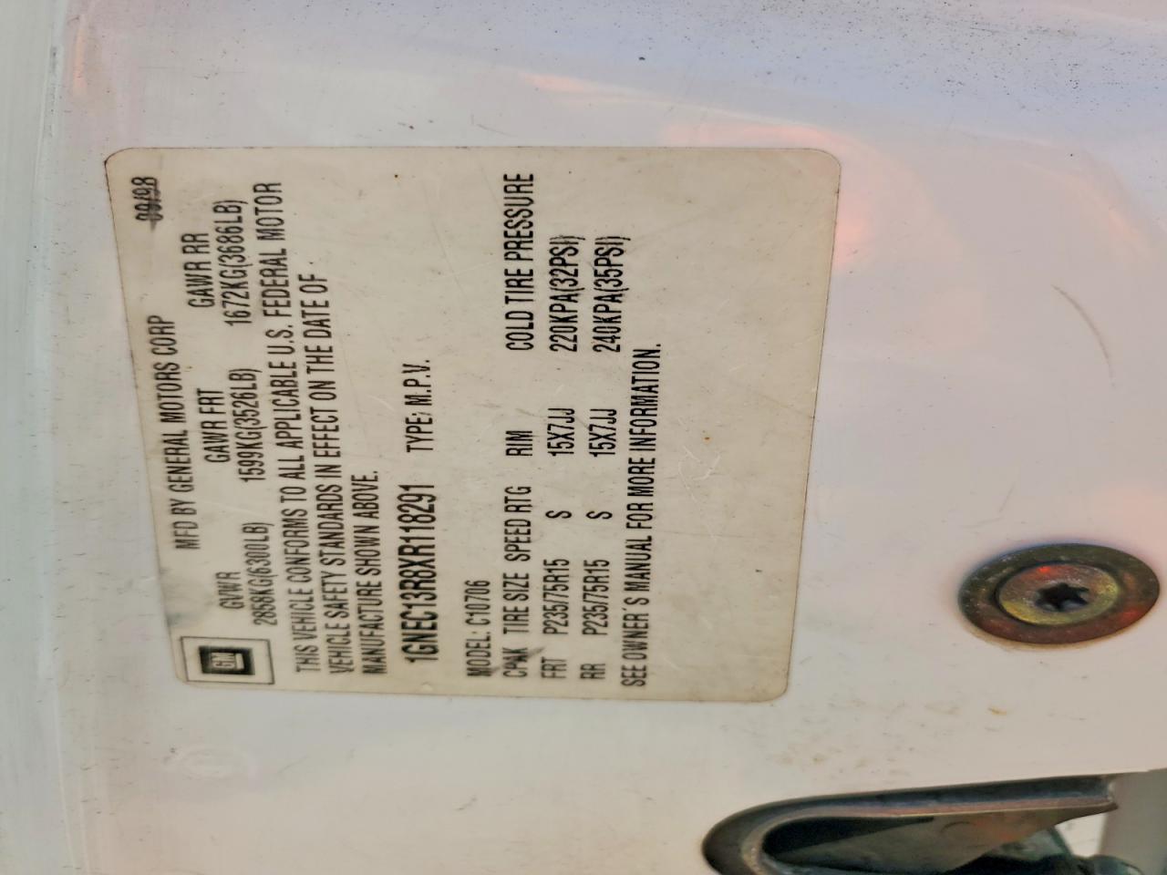 1999 CHEVROLET TAHOE C1500 photo 14