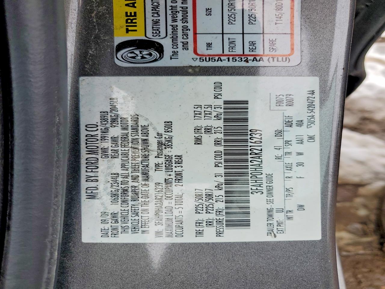 2010 FORD FUSION SE photo 34
