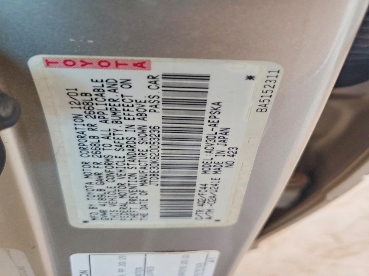 2002 TOYOTA CAMRY SE photo 25