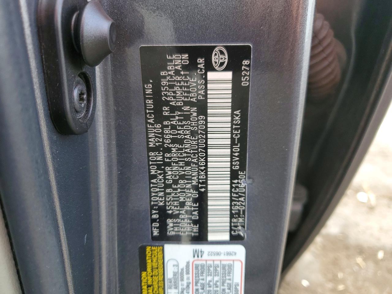 2007 TOYOTA CAMRY SE V6 photo 25