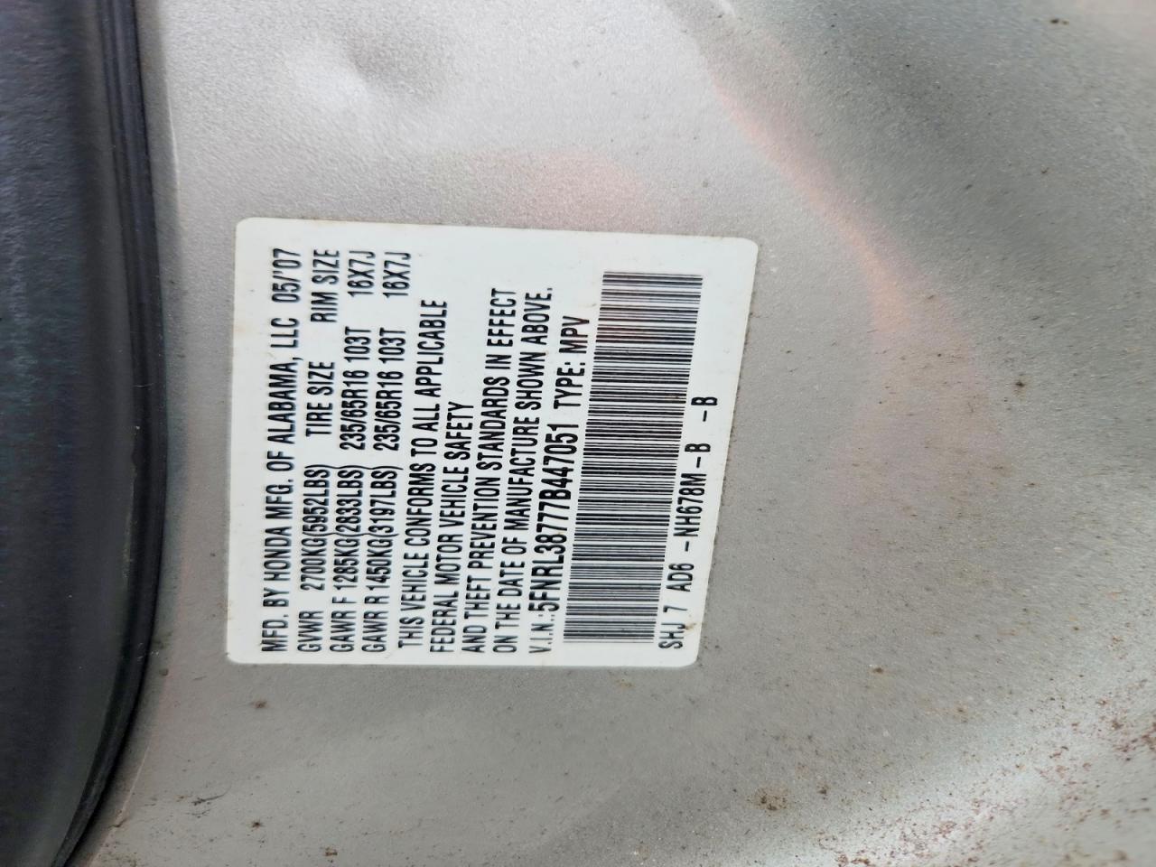 2007 HONDA ODYSSEY EXL photo 37