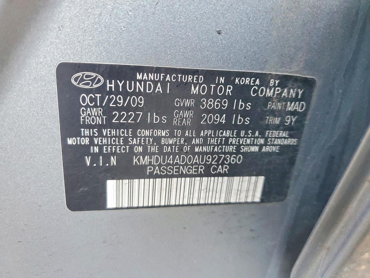2010 HYUNDAI ELANTRA GLS photo 12