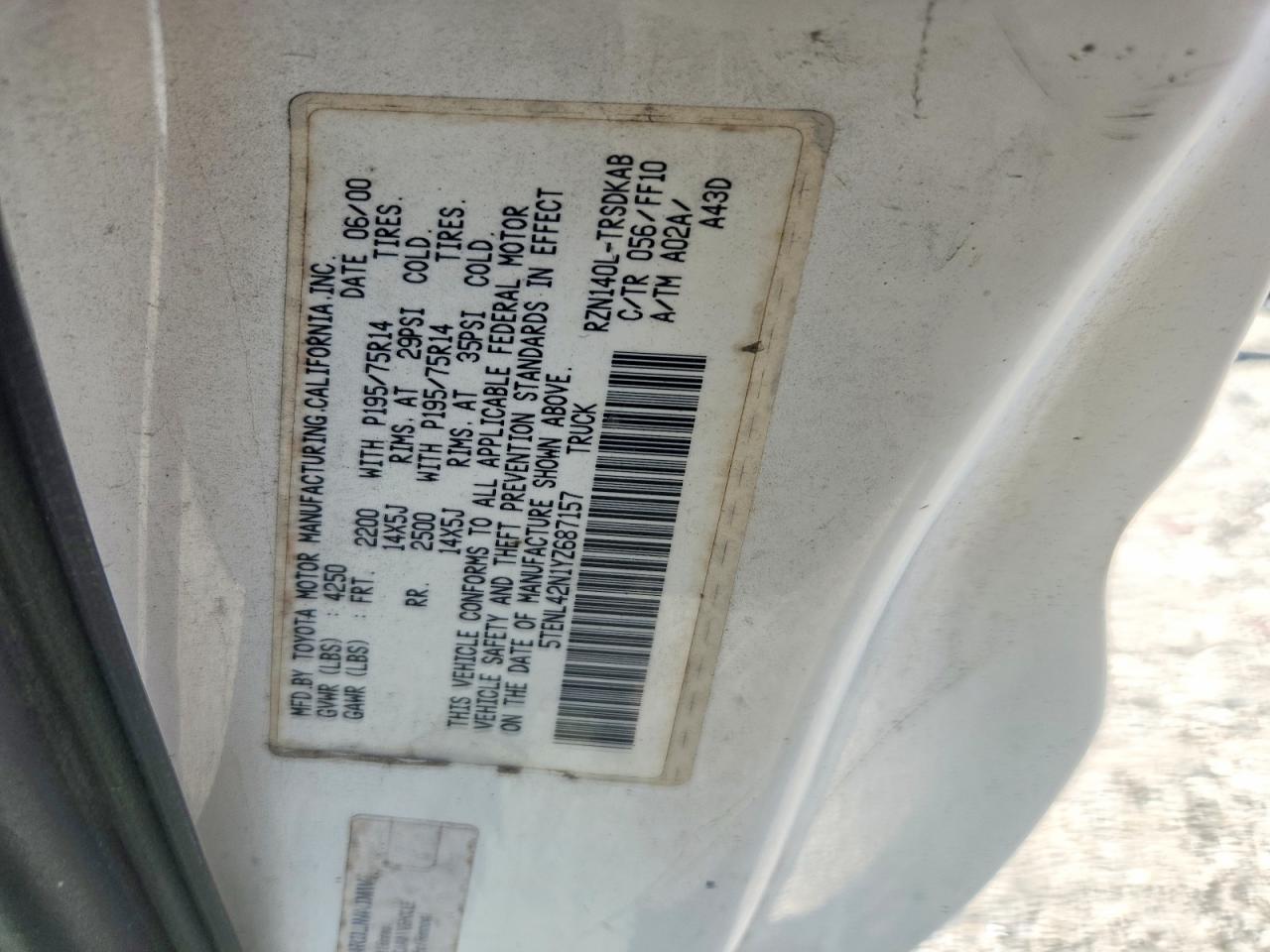 2000 TOYOTA TACOMA BASE photo 23