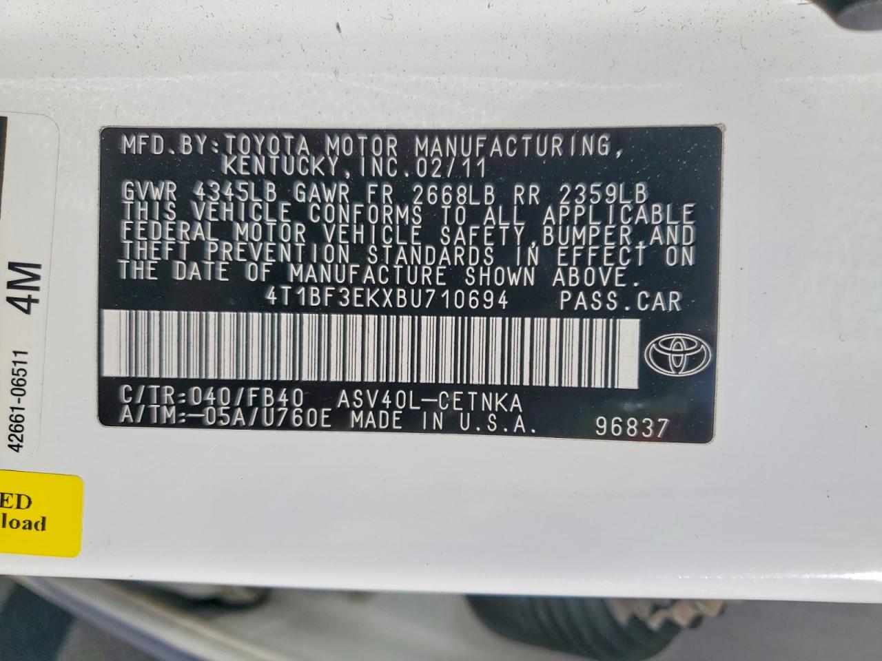 2011 TOYOTA CAMRY LE photo 23