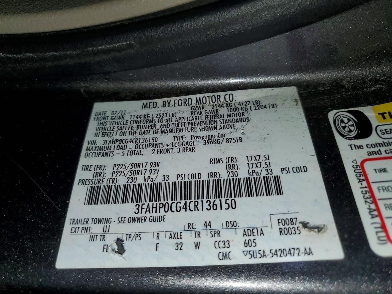 2012 FORD FUSION SEL photo 12