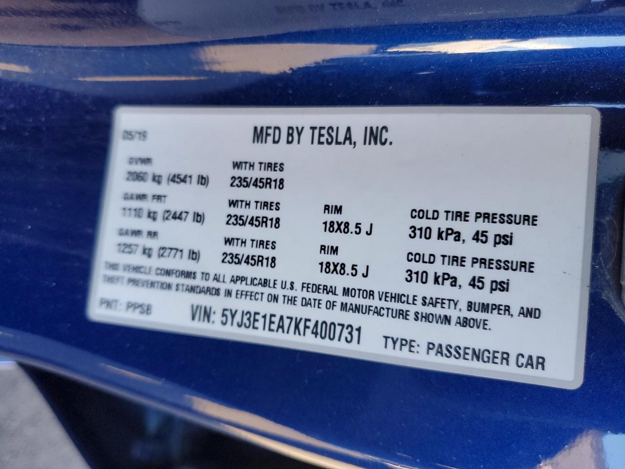 2019 TESLA MODEL 3 photo 12
