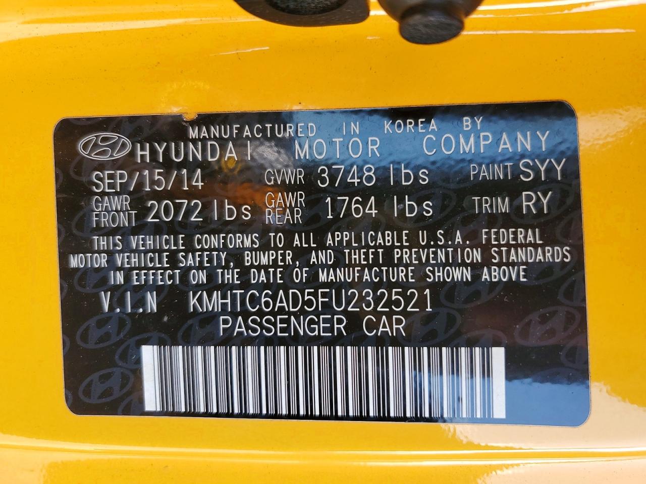 2015 HYUNDAI VELOSTER BASE photo 13