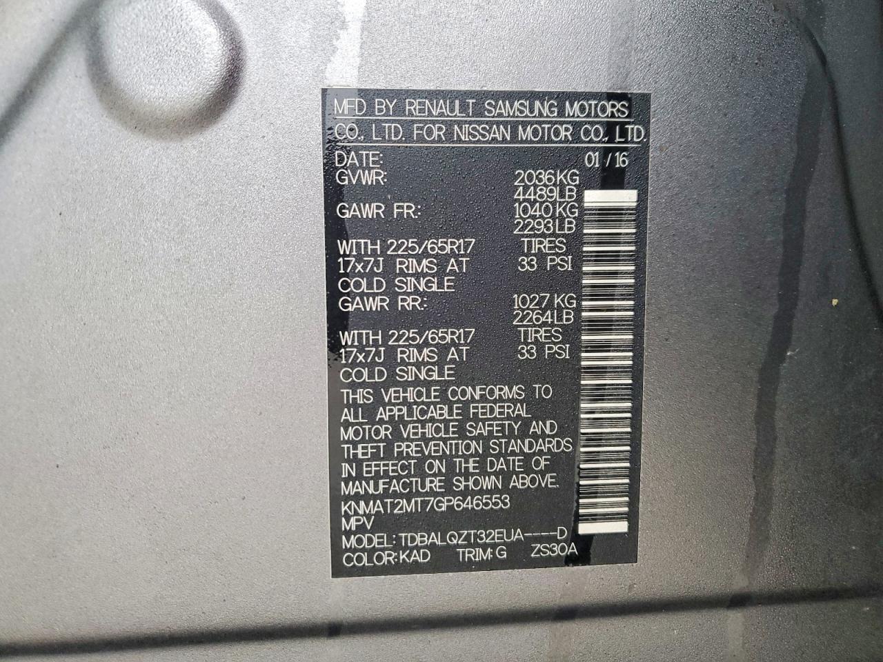 2016 NISSAN ROGUE SV photo 37
