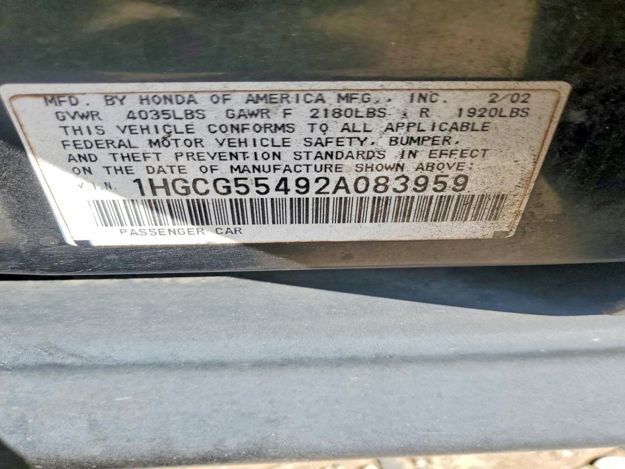 2002 HONDA ACCORD LX photo 23