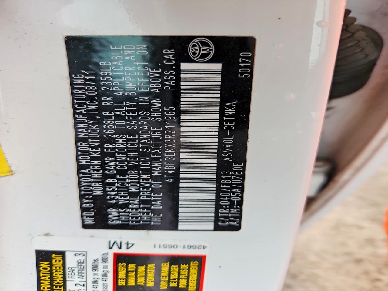 2011 TOYOTA CAMRY LE photo 23