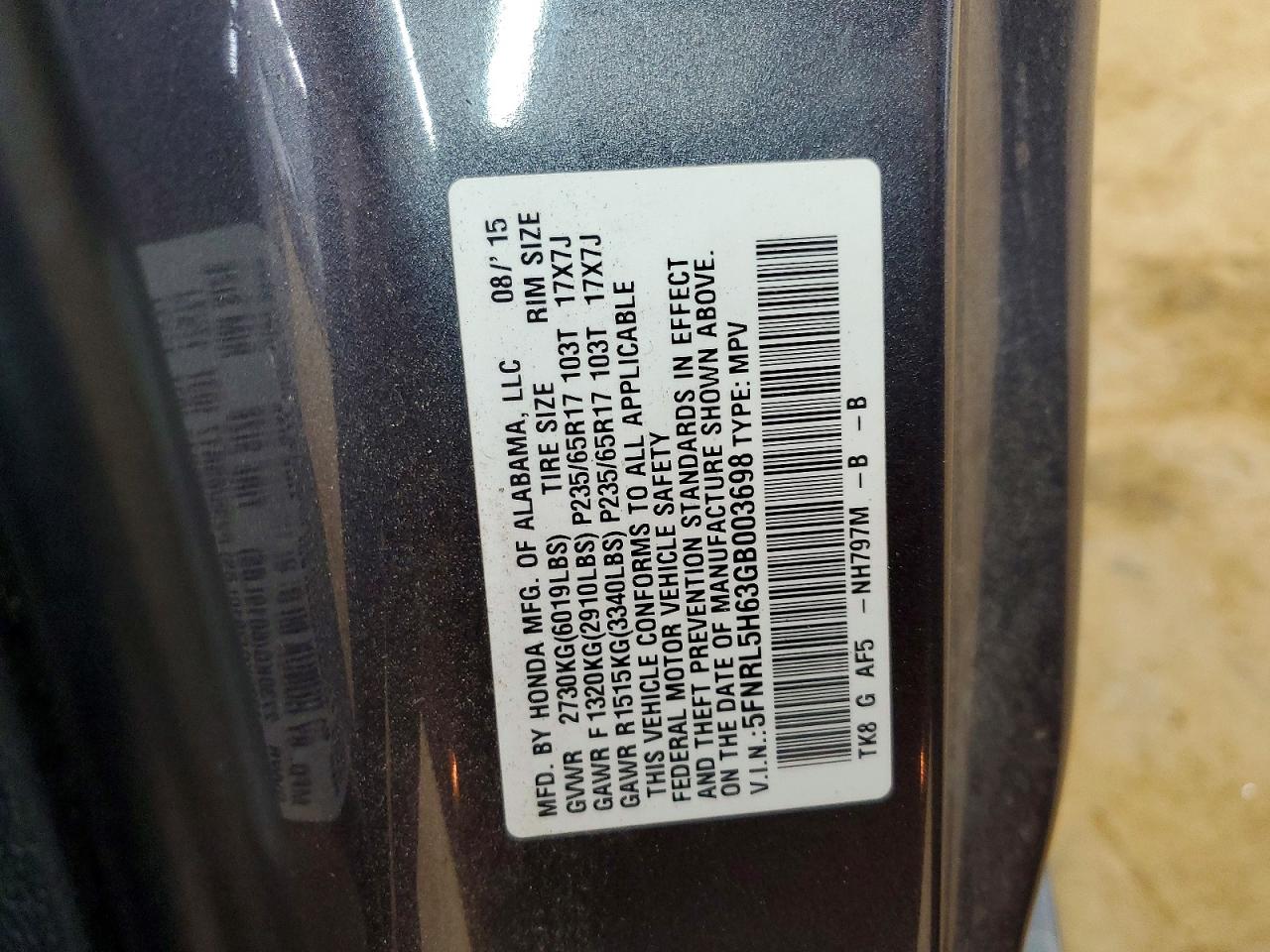 2016 HONDA ODYSSEY EXL photo 37