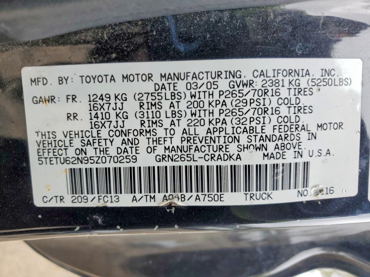 2005 TOYOTA TACOMA PRERUNNER V6 photo 23