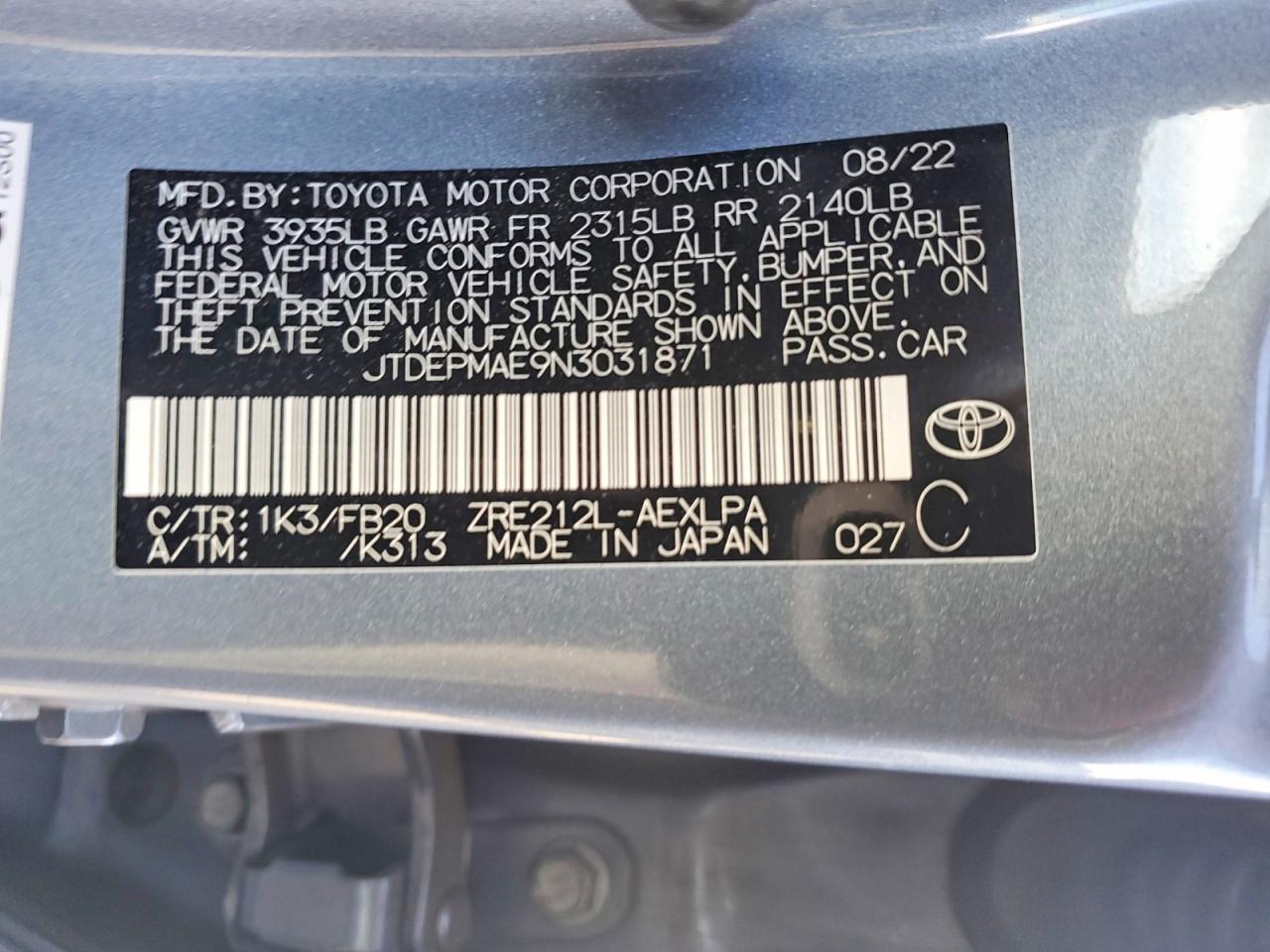 2022 TOYOTA COROLLA LE photo 34