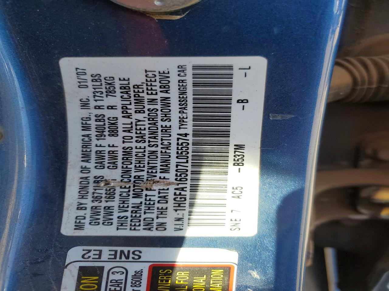 2007 HONDA CIVIC LX photo 13