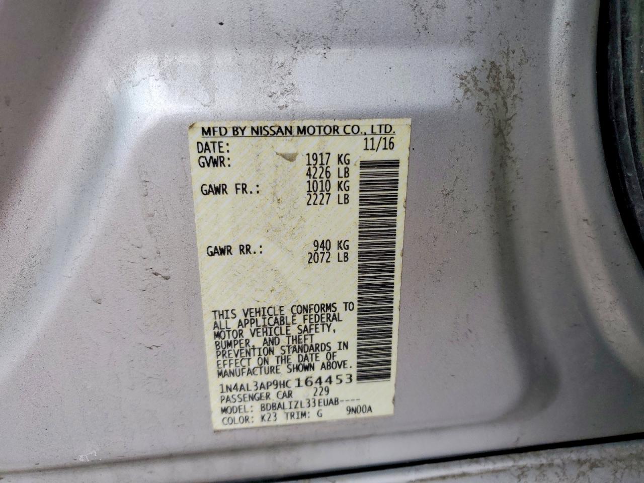 2017 NISSAN ALTIMA 2.5 SV photo 12