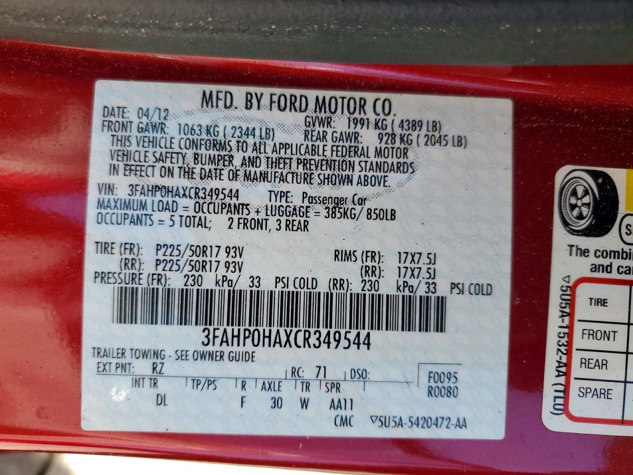 2012 FORD FUSION SE photo 13