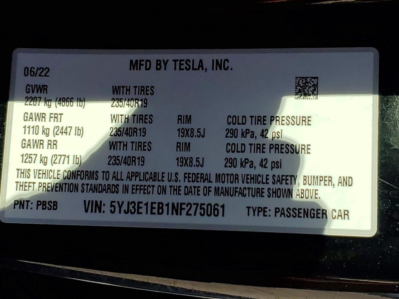 2022 TESLA MODEL 3 photo 12