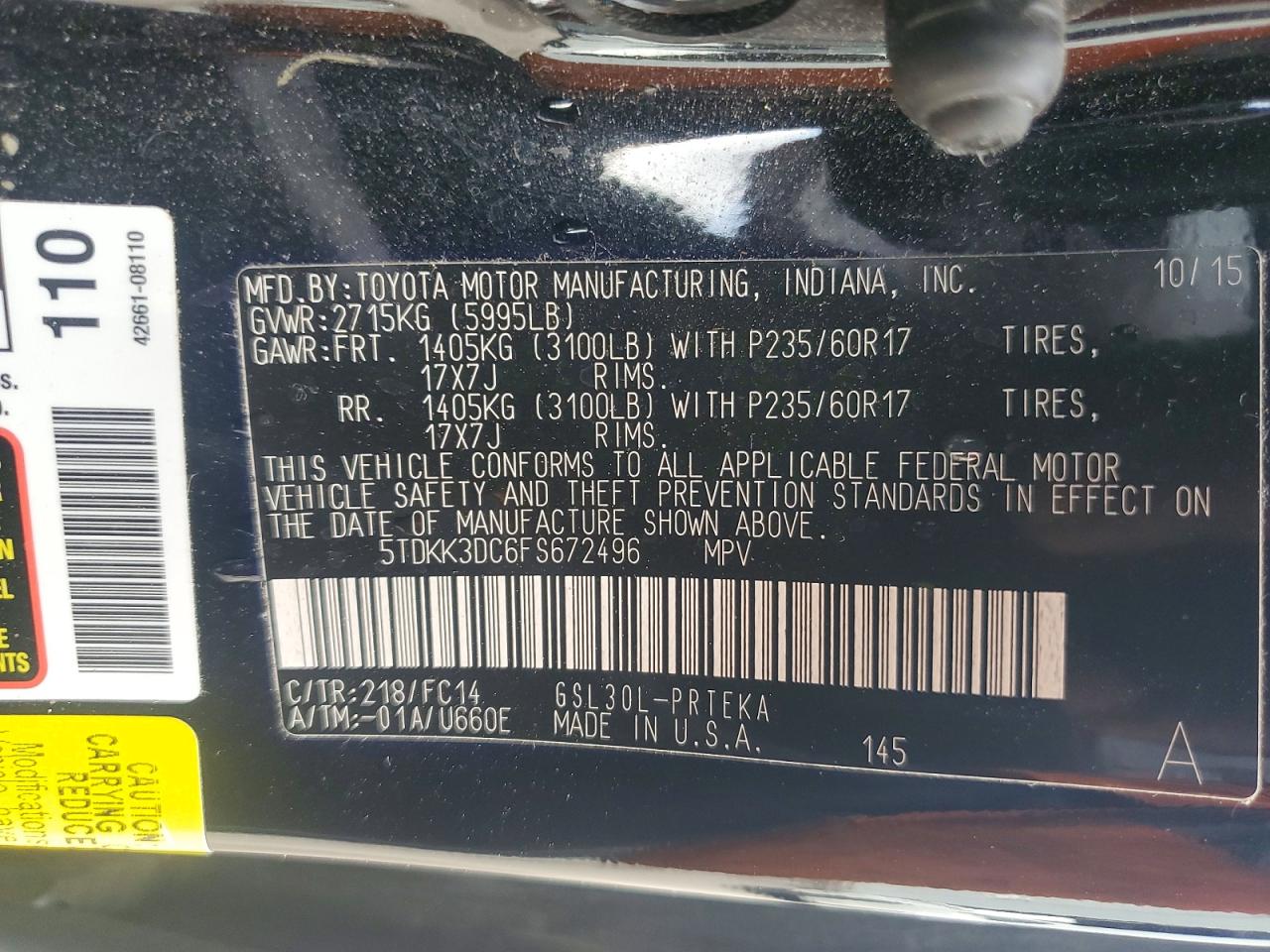 2015 TOYOTA SIENNA LE 8-PASSENGER photo 14