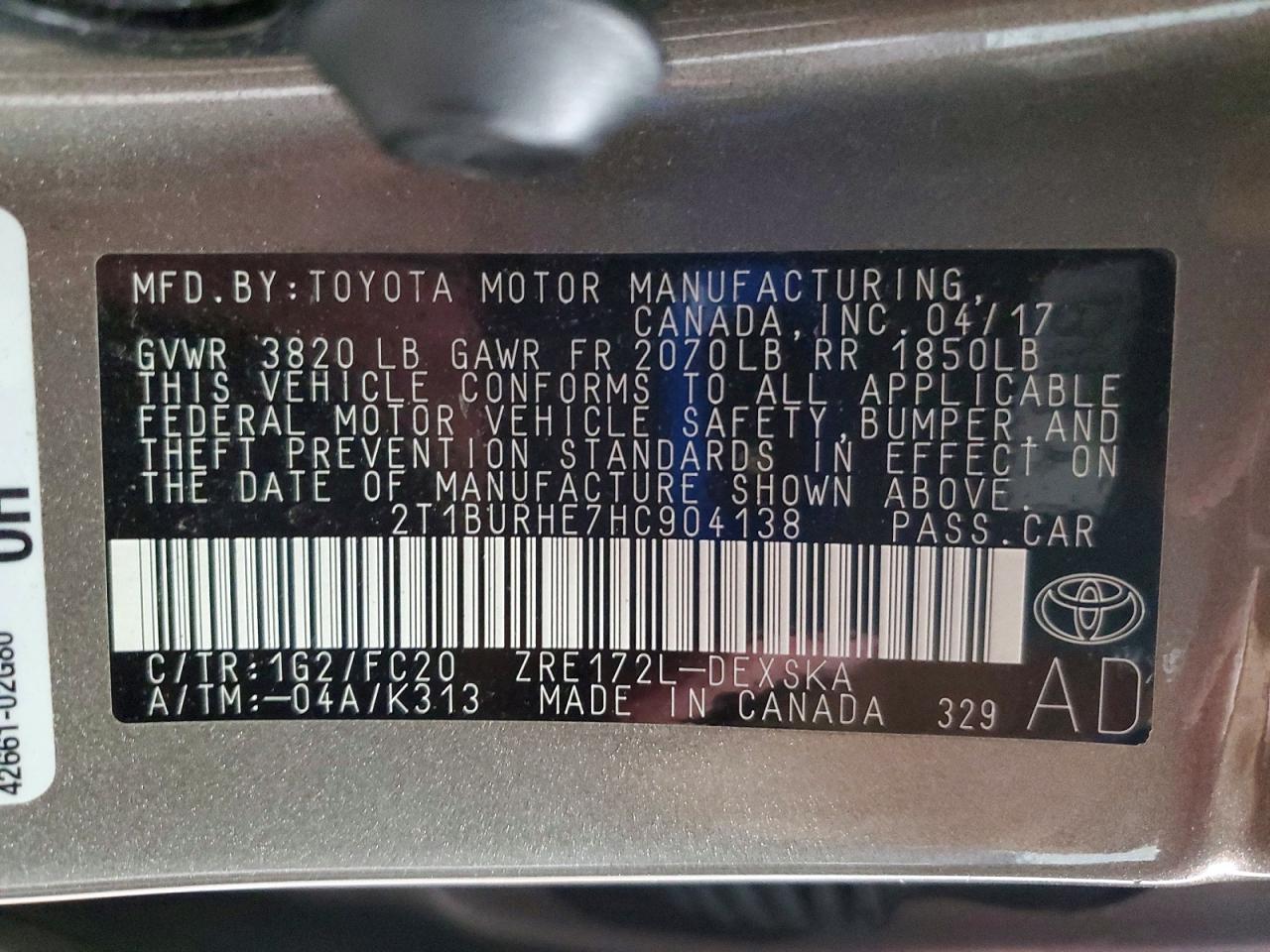2017 TOYOTA COROLLA SE photo 12