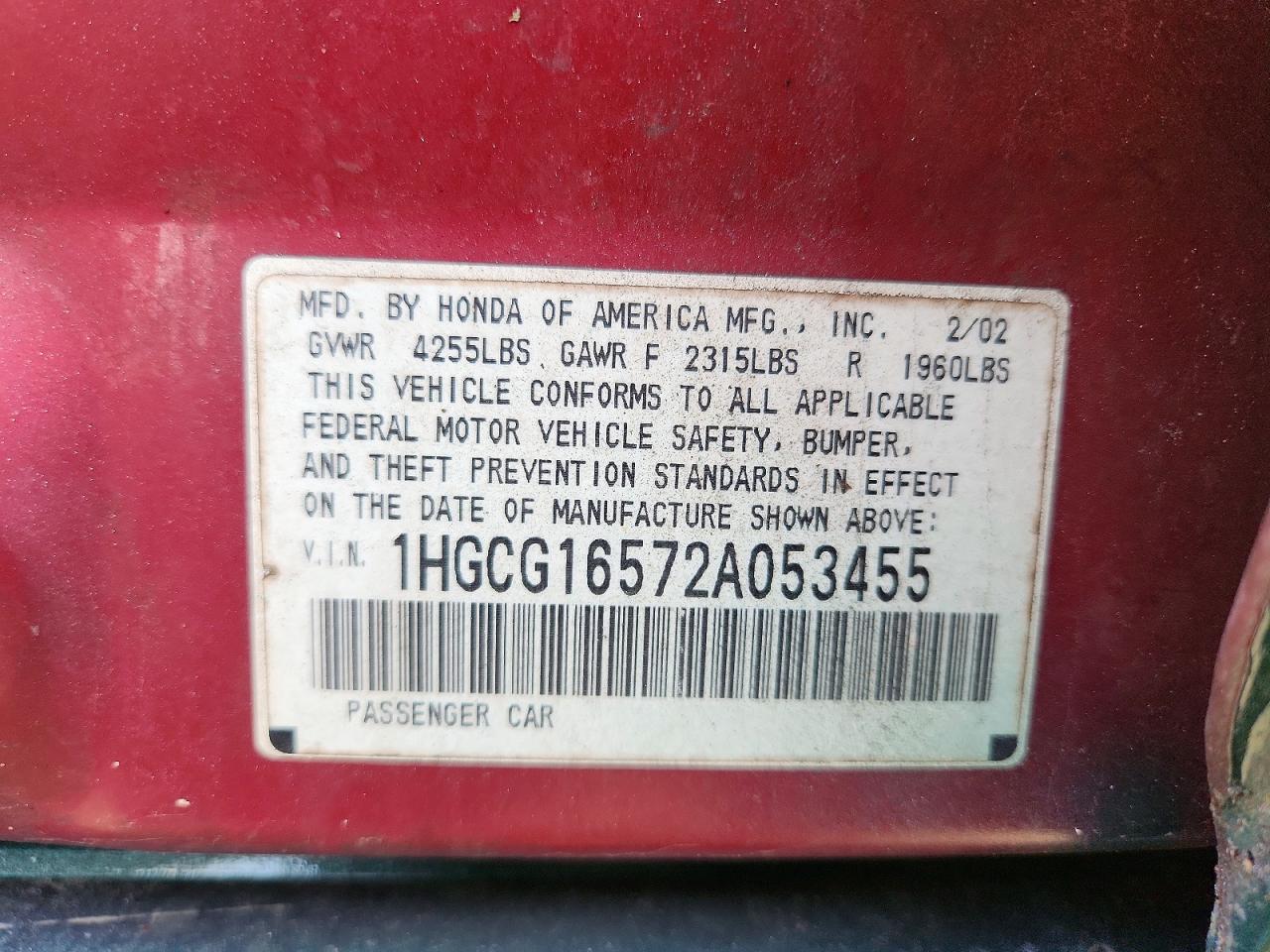 2002 HONDA ACCORD EX photo 12