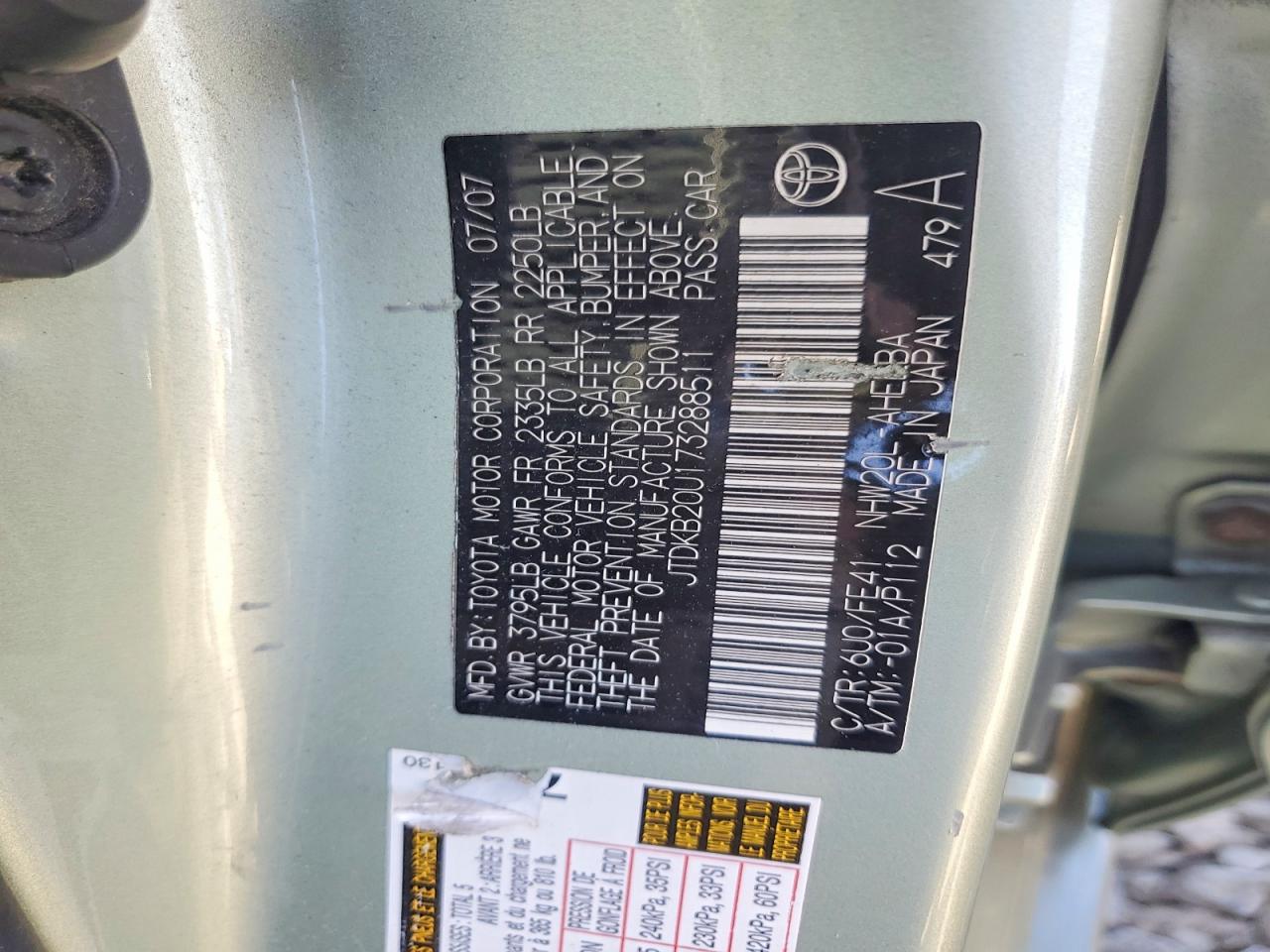 2007 TOYOTA PRIUS BASE photo 12