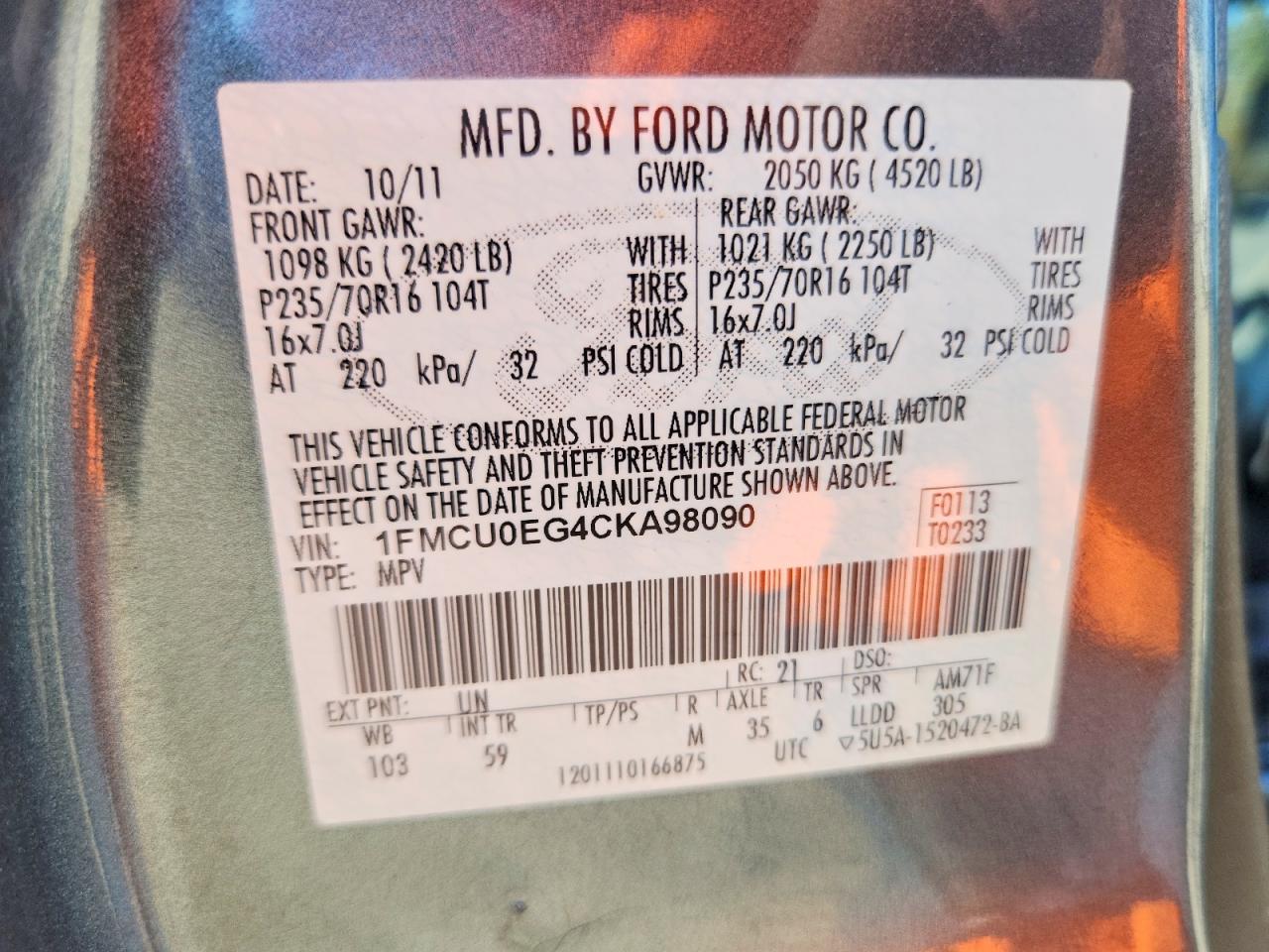 2012 FORD ESCAPE LIMITED photo 13