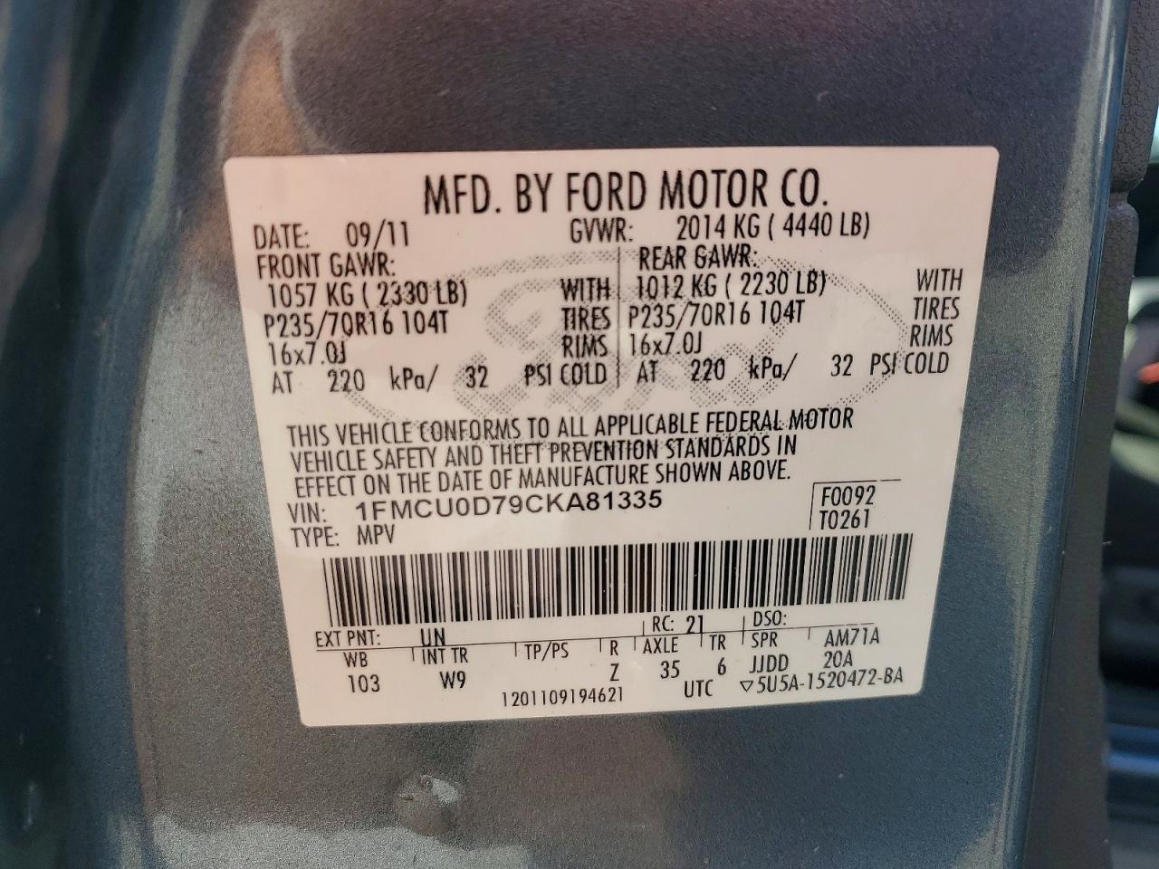 2012 FORD ESCAPE XLT photo 13