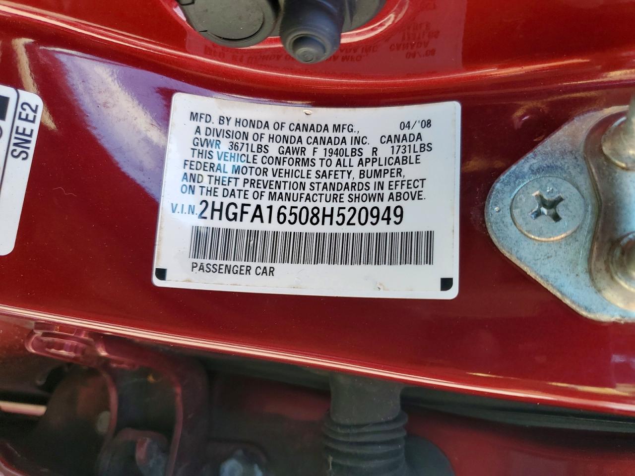 2008 HONDA CIVIC LX photo 23
