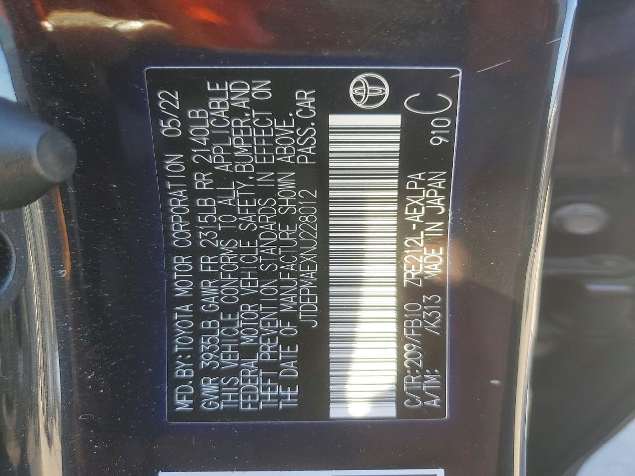 2022 TOYOTA COROLLA LE photo 12